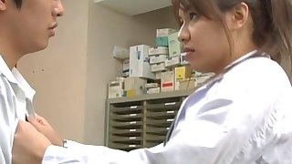 Horny Japanese doctor enjoys while giving a nice blowjob - Mina